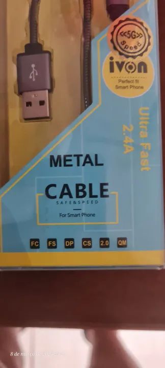Cabo USB Tipo B micro V8 Metal Ultra Rápido 2.4A Ivon - Foto 3