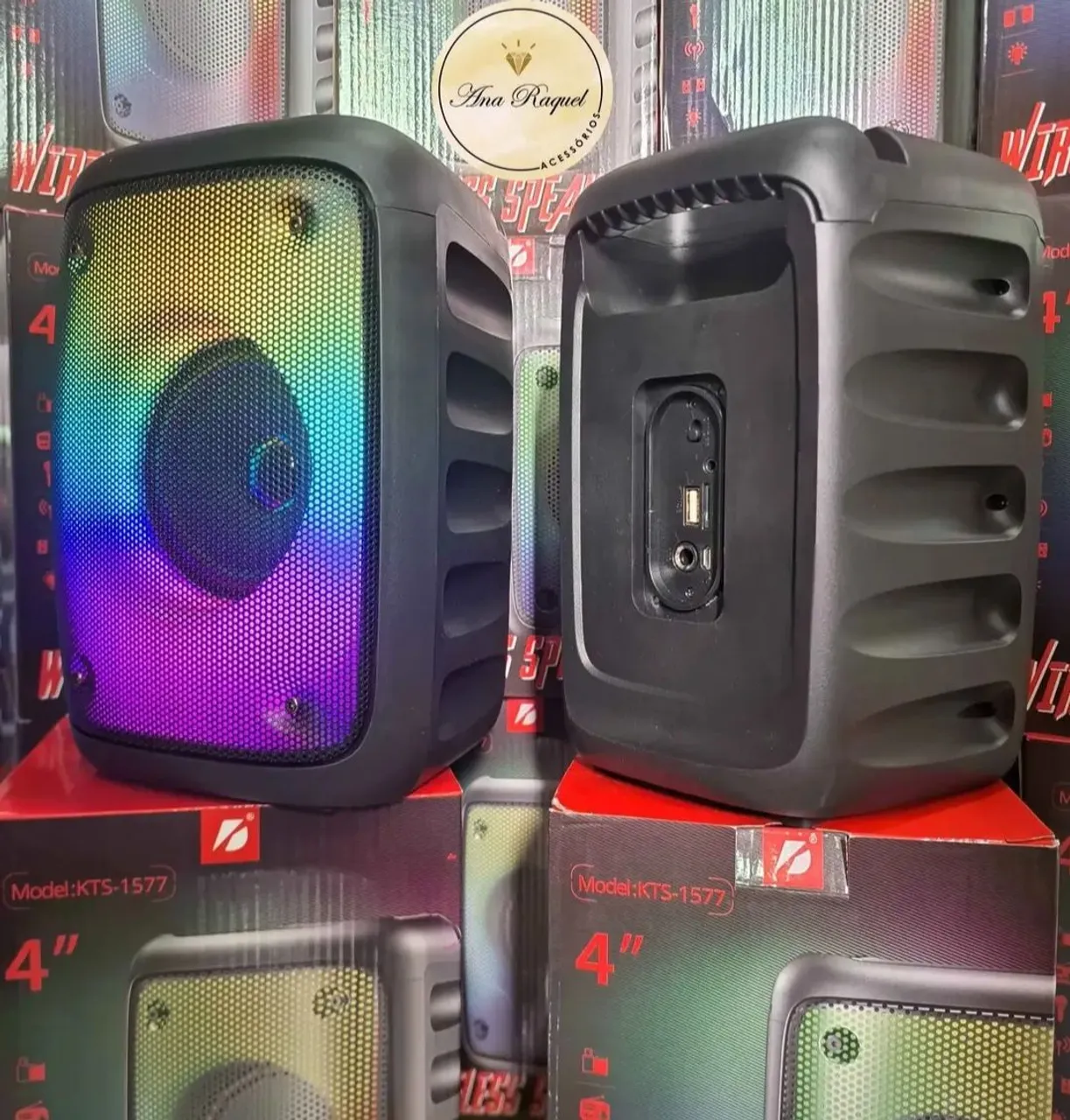 Caixa de Som Bluetooth 4 Polegadas com LED - Nova