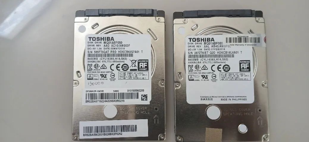 2 hds para notebook toshiba 500 gb, excelente estado