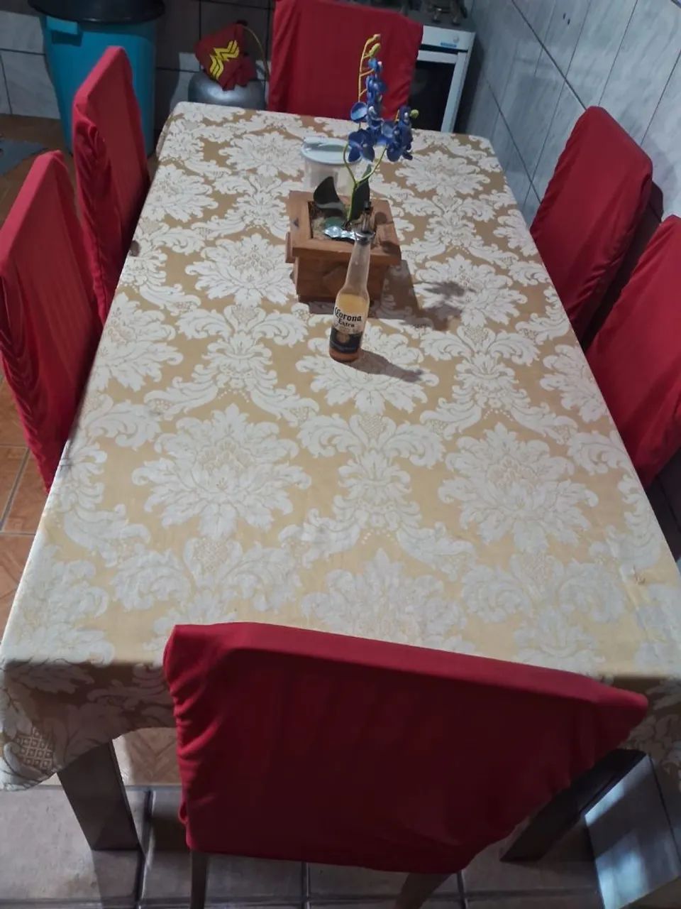 Mesa de madeira e vidro com 06 cadeira - Foto 5