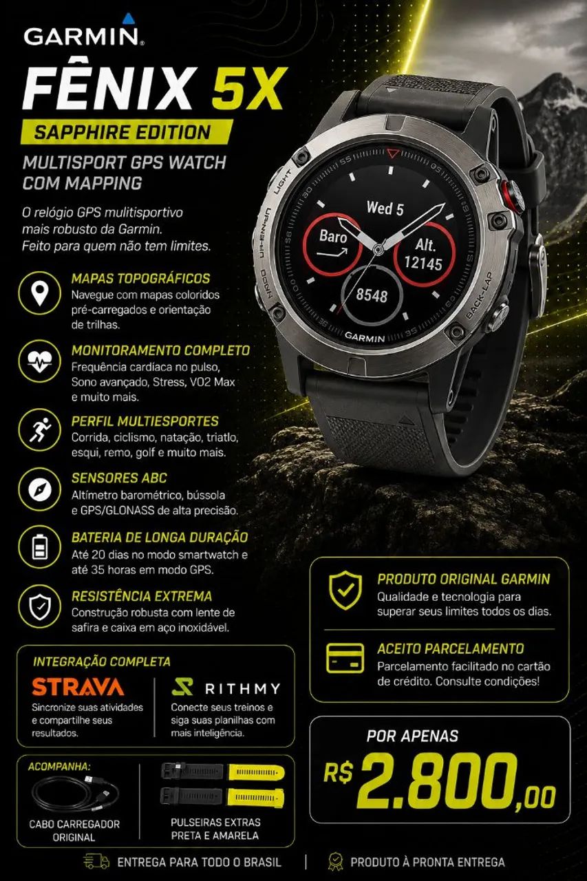 Relógio Garmin Fênix 5x safira 