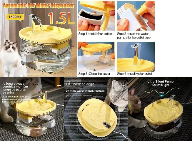 PREMIUM - Bebedouro para Gatos e Cães, Circulação Dagua com duplo Filtro e 1,5 Litro