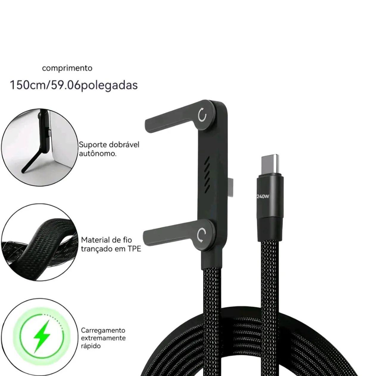 Cabo de carregador de celular tipo C turbo com suporte  - Foto 3