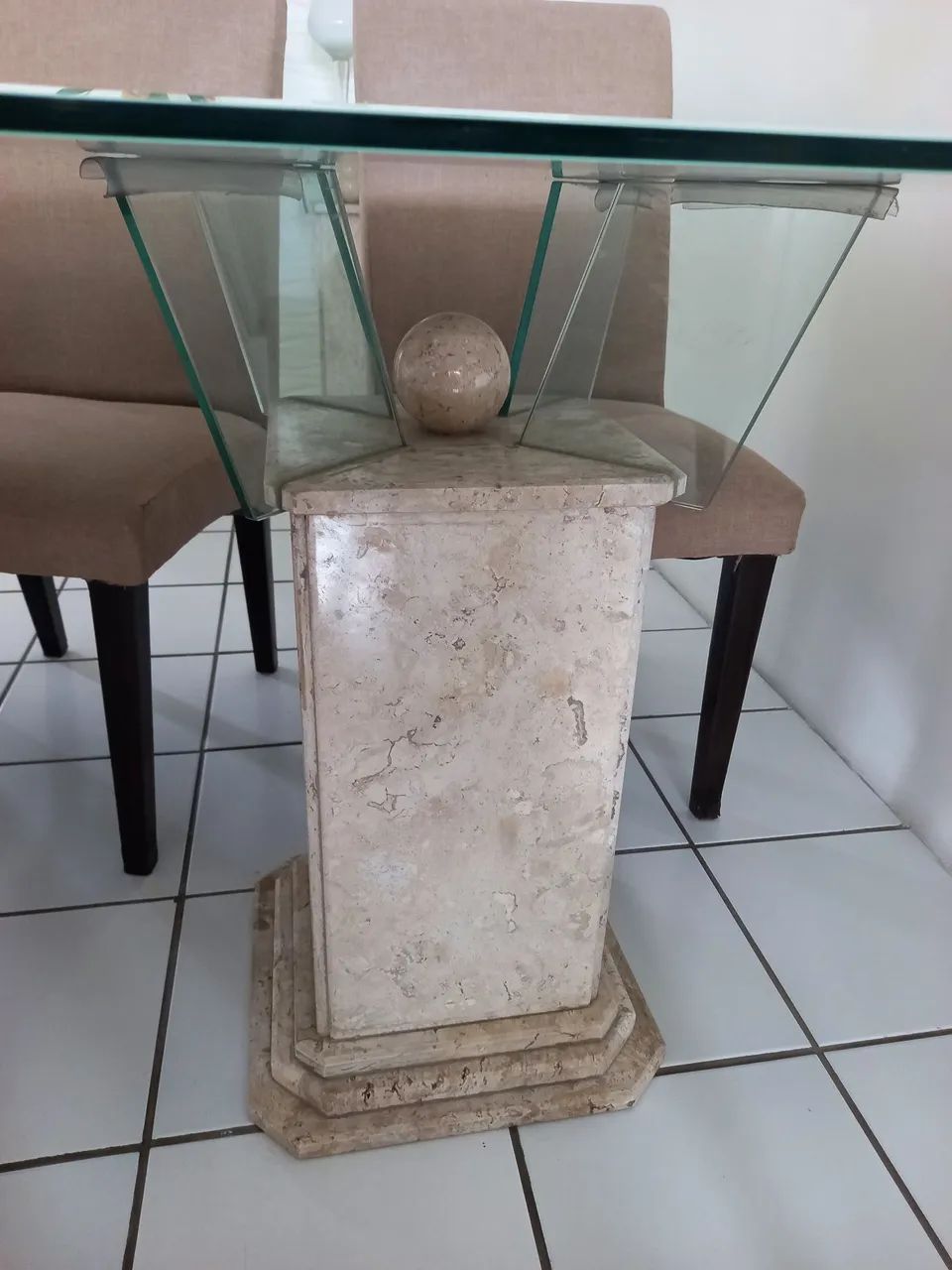 Mesa de mármore travertino com vidro  - Foto 2