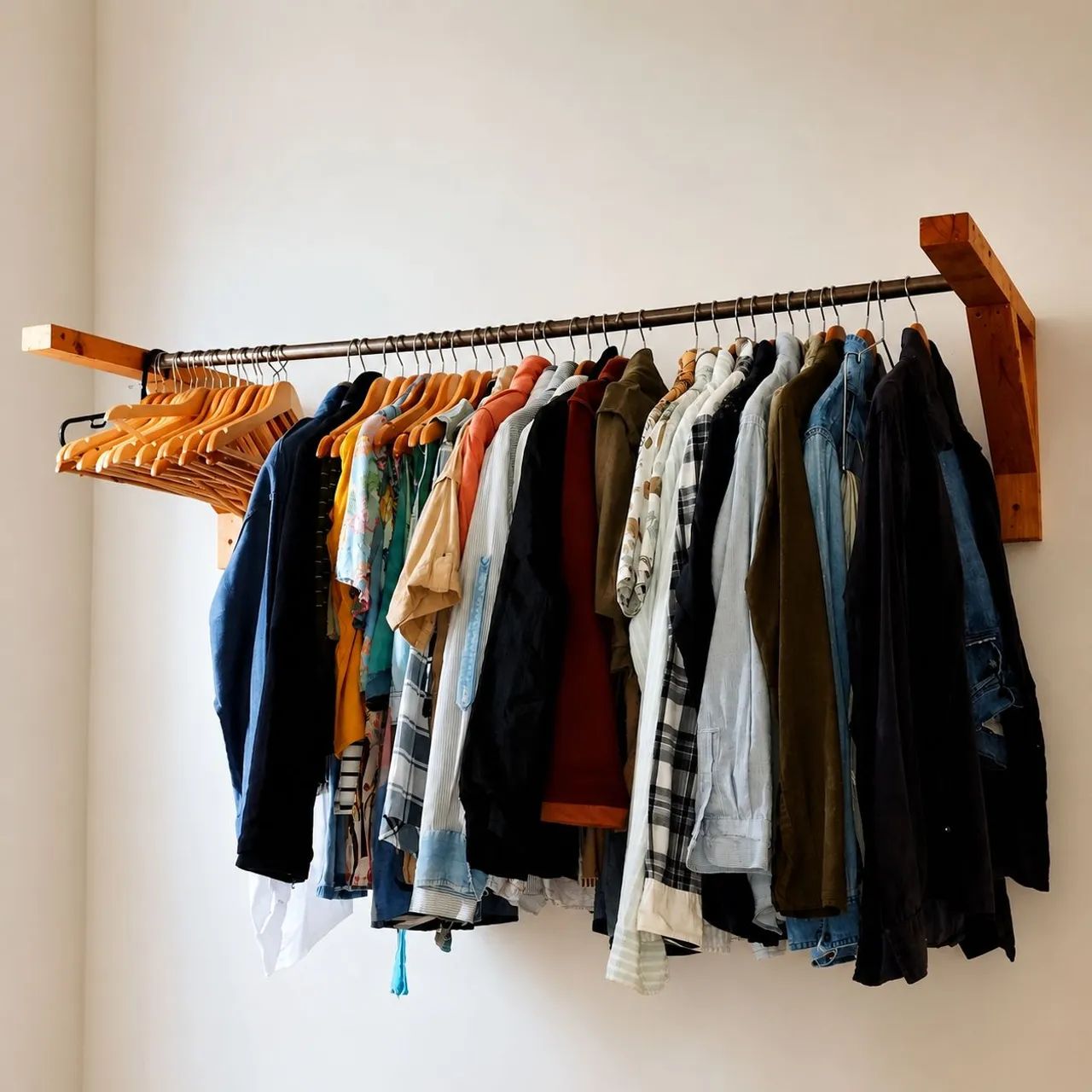 Arara de parede para roupas - Madeira e Metal - Foto 3