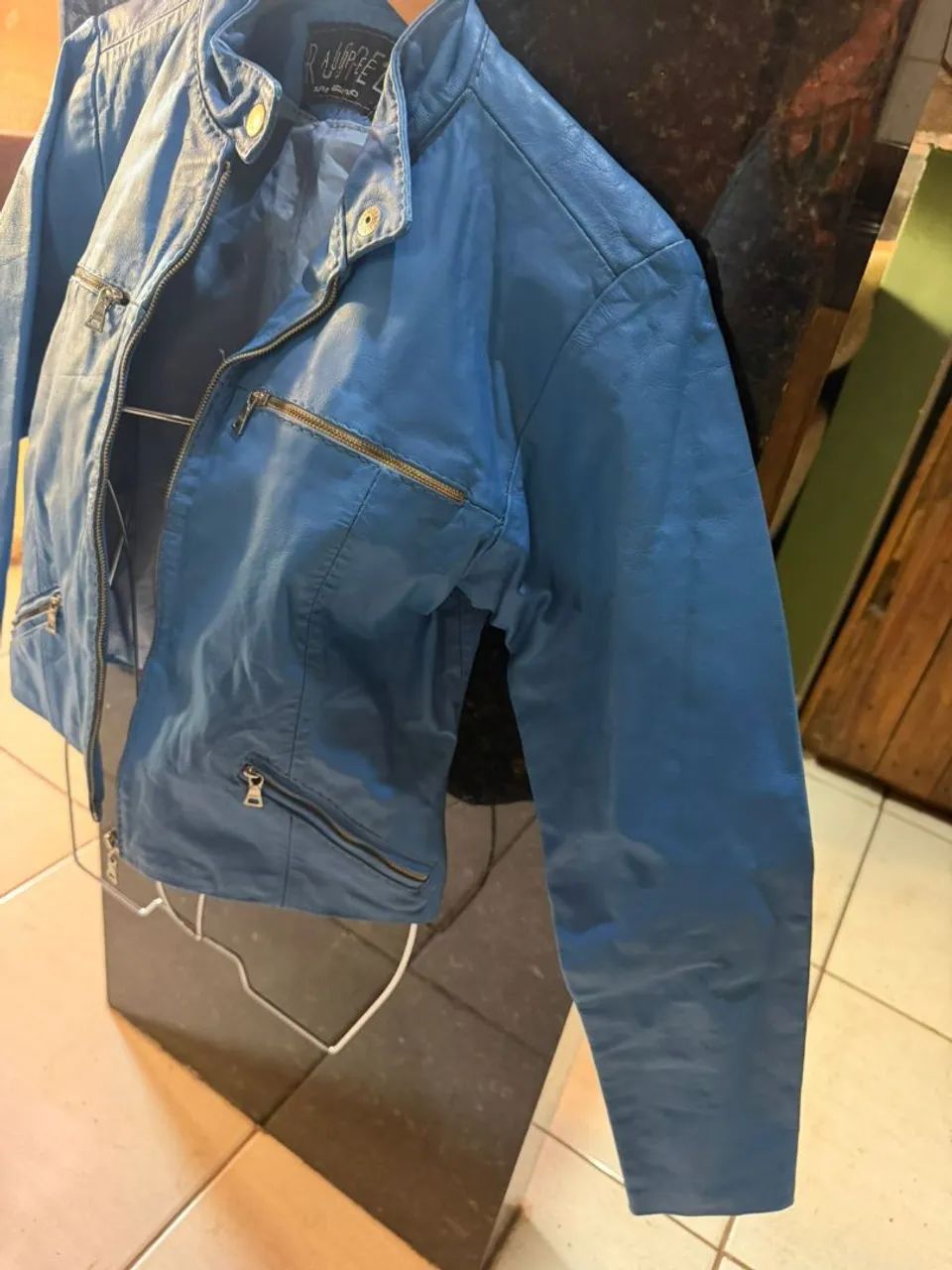 Jaqueta de couro legítimo azul - Foto 3