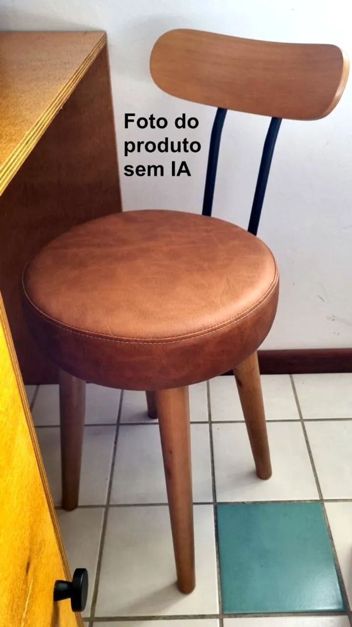 Cadeira / Banqueta Pé Palito, com Estofado Marrom e Encosto - Foto 2