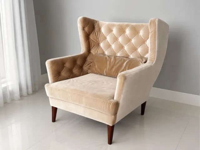 Poltrona Decorativa Capitonê Bege - Grande e Confortável - Foto 3
