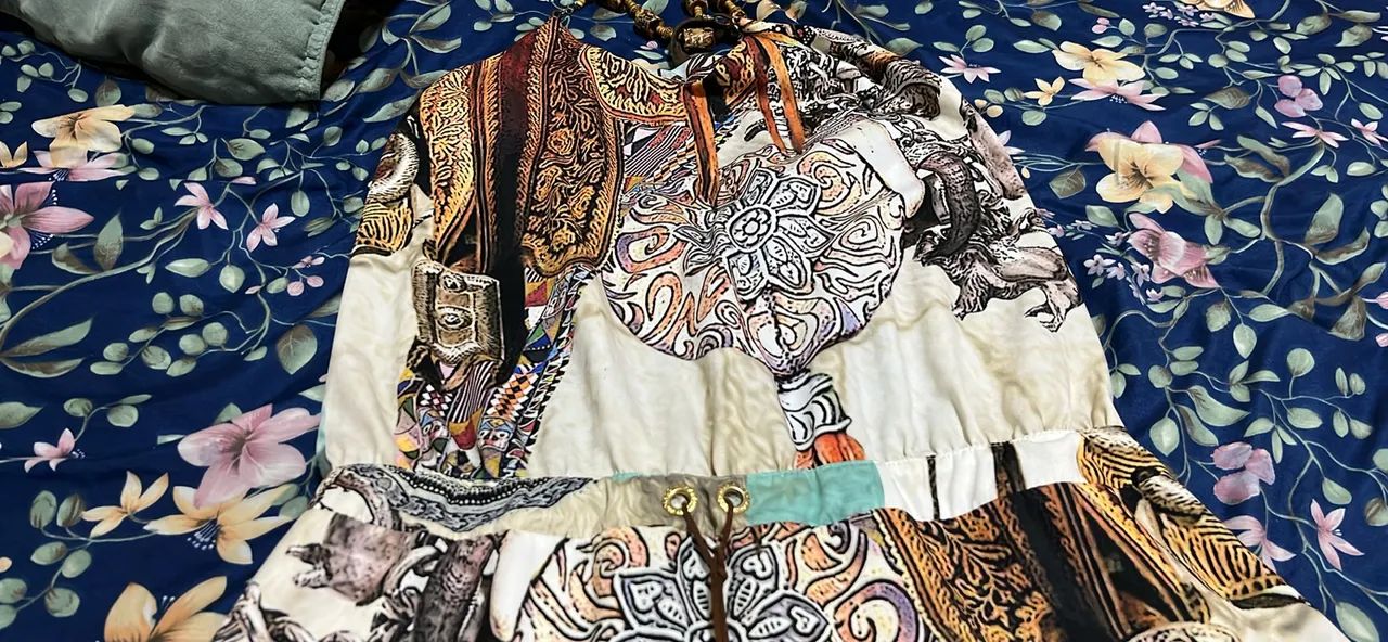 Vestido Longo Estampado Étnico / Indiano (Frente Única)