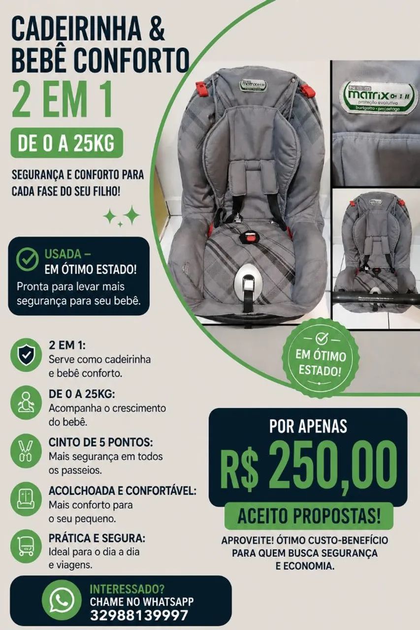 Cadeirinha e bebê conforto 2em1