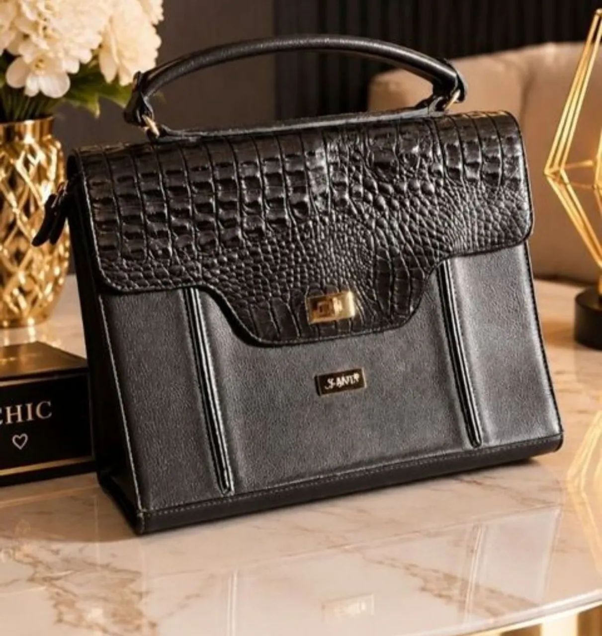 bolsa schaffer preta couro legítimo - Foto 2