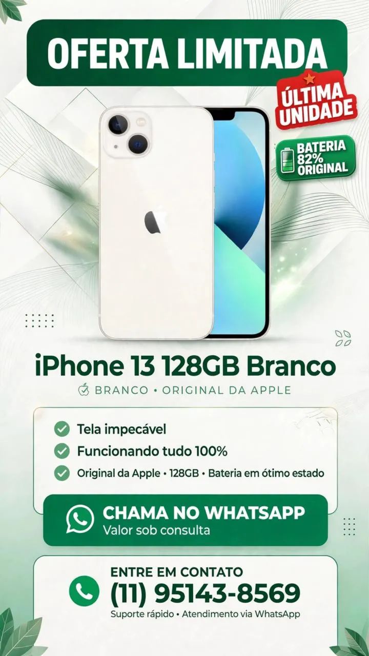 iPhone 13 128GB Branco 82% Bateria Original - Celulares e