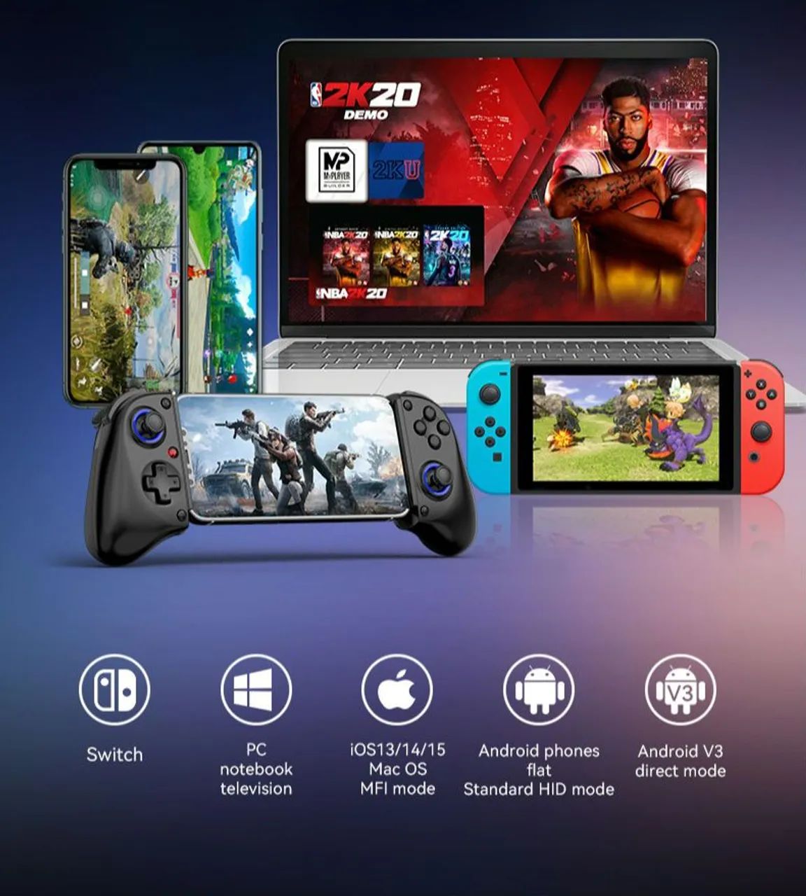 Gamepad esticável com gatilho para Smartphone Android, iOS, PC, Switch  - Foto 2