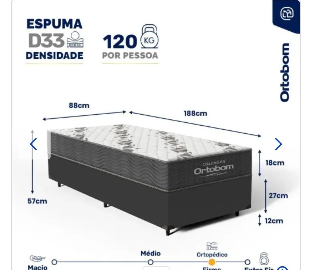 cama box ortobom d33 solteiro nova