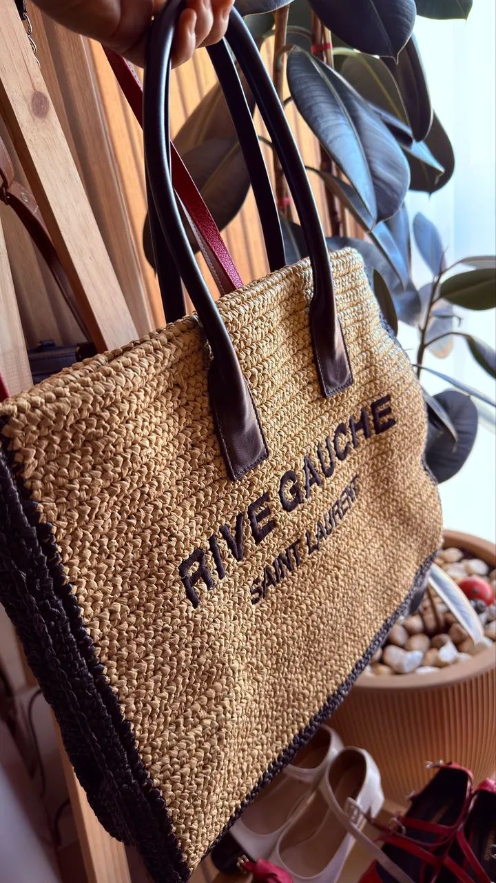 Bolsa Tote de palha em Ráfia e couro