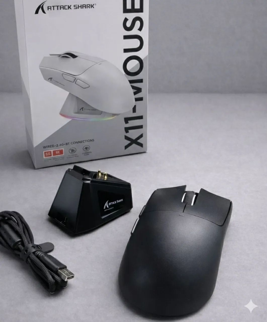 Mouse Gamer Attack Shark ORIGINAL X11 Bluetooth -  PRETO - NOVO<br>com Dock 22.000 DPI - Foto 3