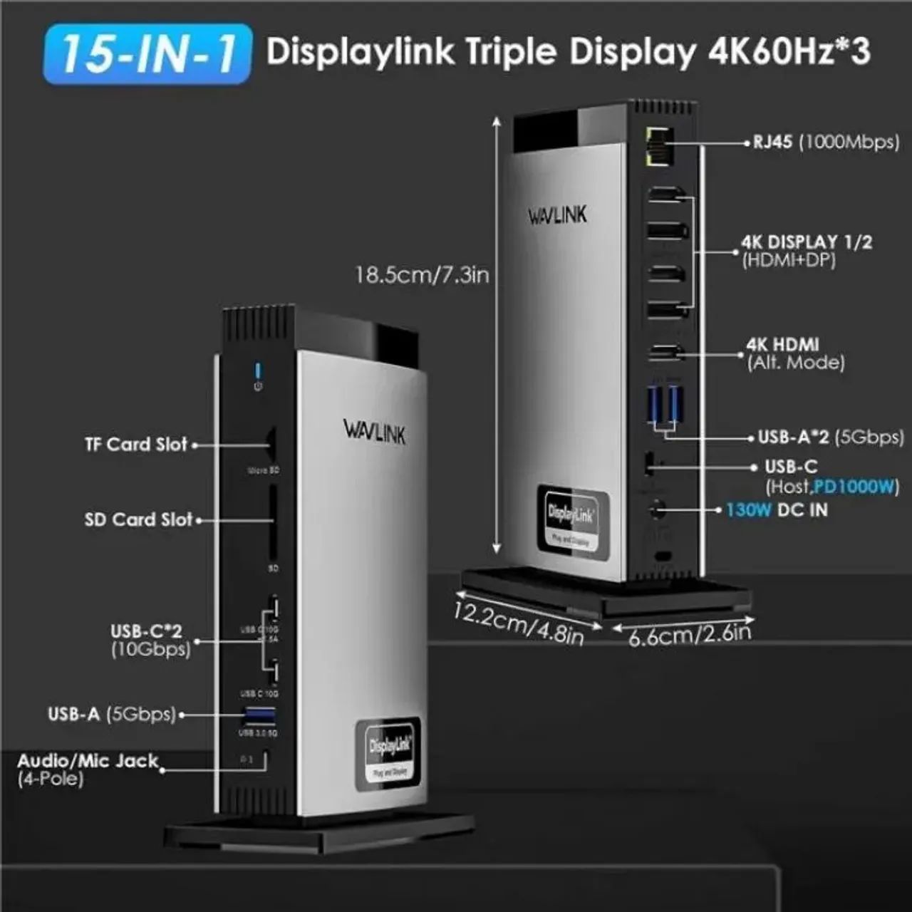 Dockstation Universal 3 Telas 4k Displaylink Fonte Pd 100w - Foto 4