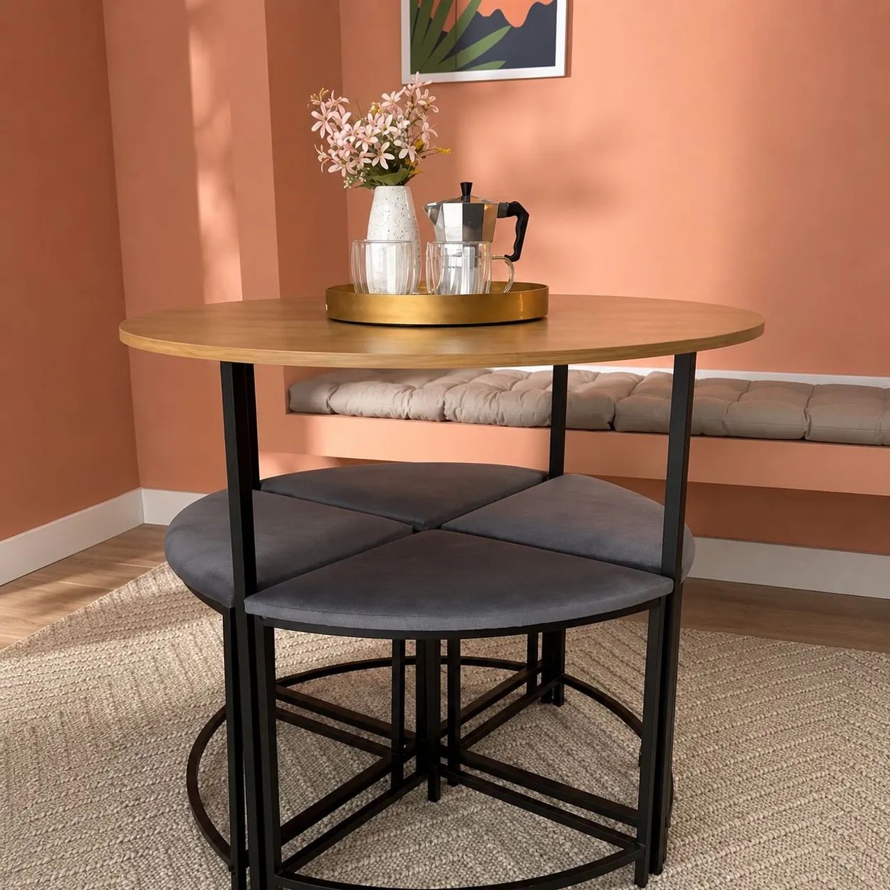 Mesa com 4 Bancos - Design Moderno, Compacta e Funcional