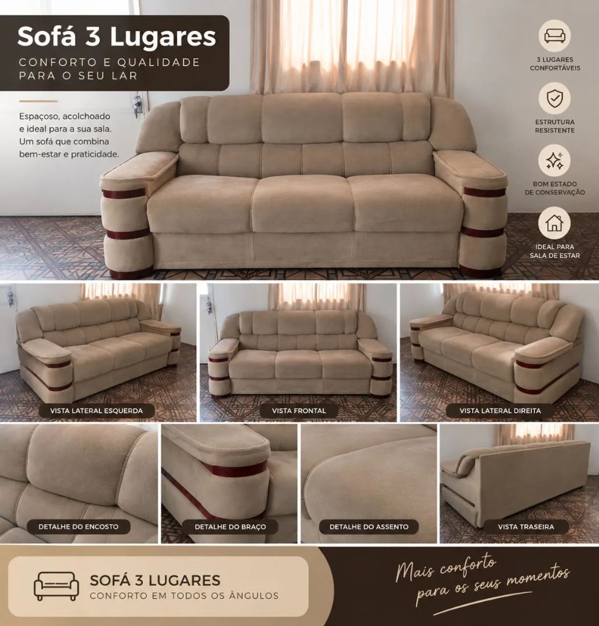 Sofá 3 Lugares Grande e Confortável 2 Metros - R$ 500 - Foto 3