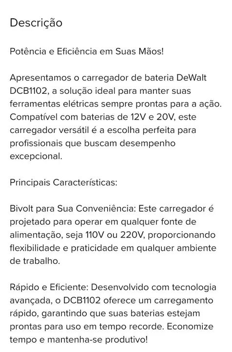 Carregador BateriCarregador de Bateria  12v 20v Dcb1102 Dewalt - Foto 2