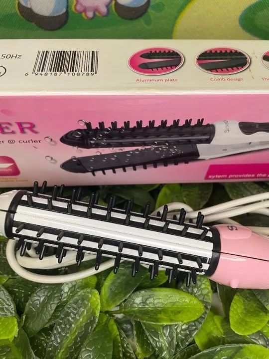 Mini Escova enrola cabelo chapinha alisadora 2 em 1 bivolt portatil - Foto 3