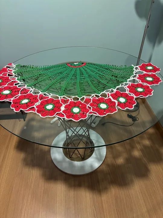 Toalha para o Natal de Crochê Verde e Vermelho - Foto 6