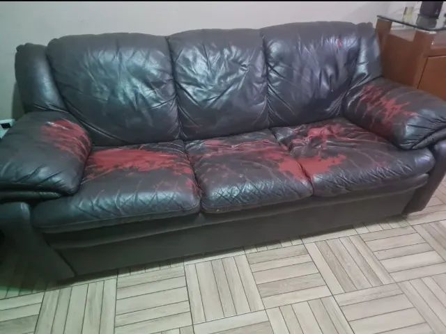 Conjunto de Sofás de Couro Legítimo com Estrutura de Madeira