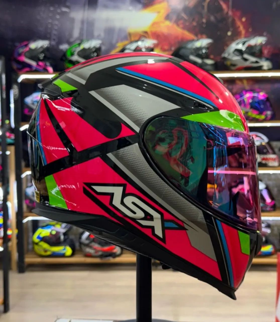 Capacete ASX Eagle Explorer, Preto / Rosa / Prata, CARTÃO 12X