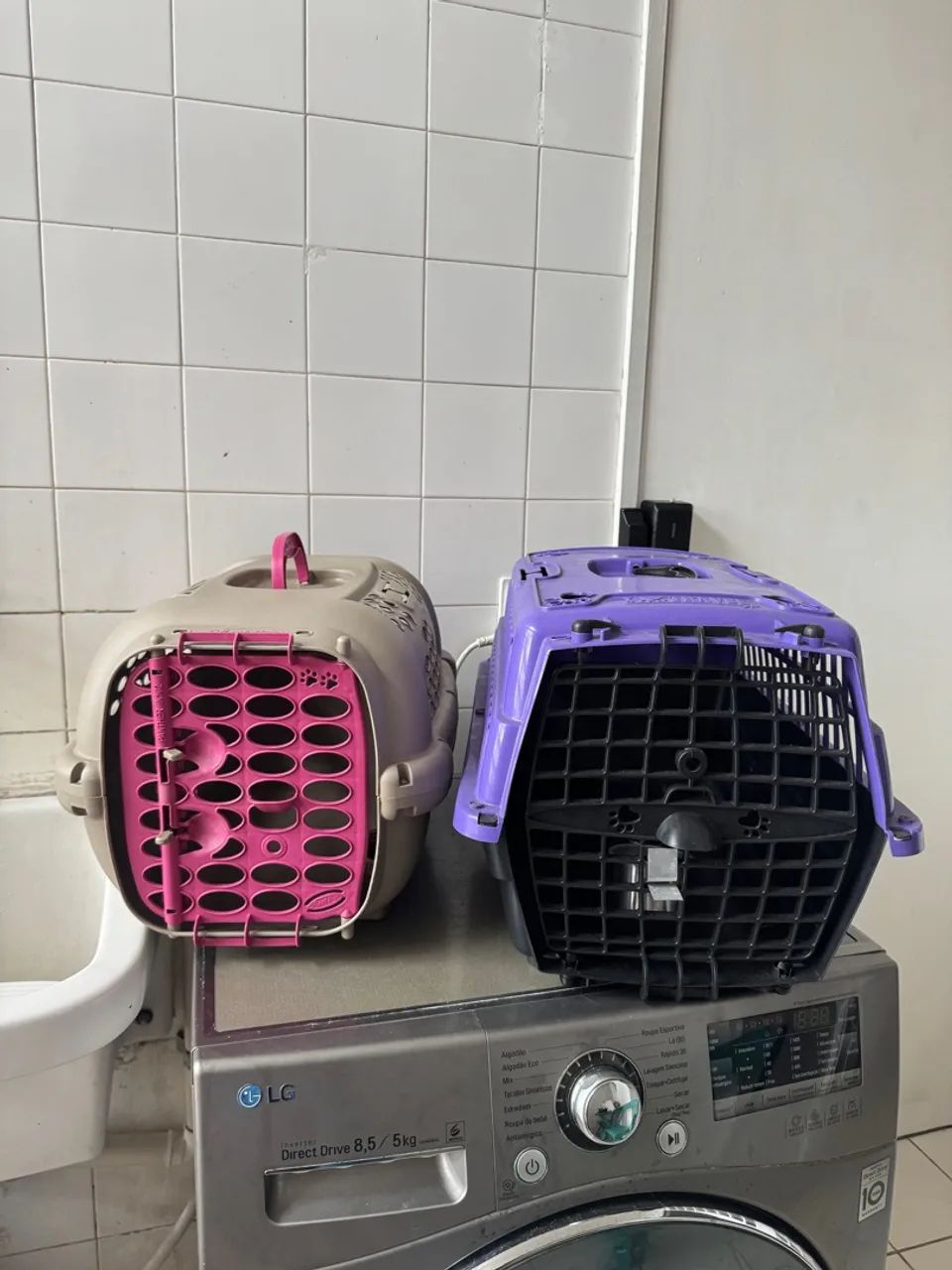 Par de caixas de transporte para pets - semi-novas - rosa e lilás