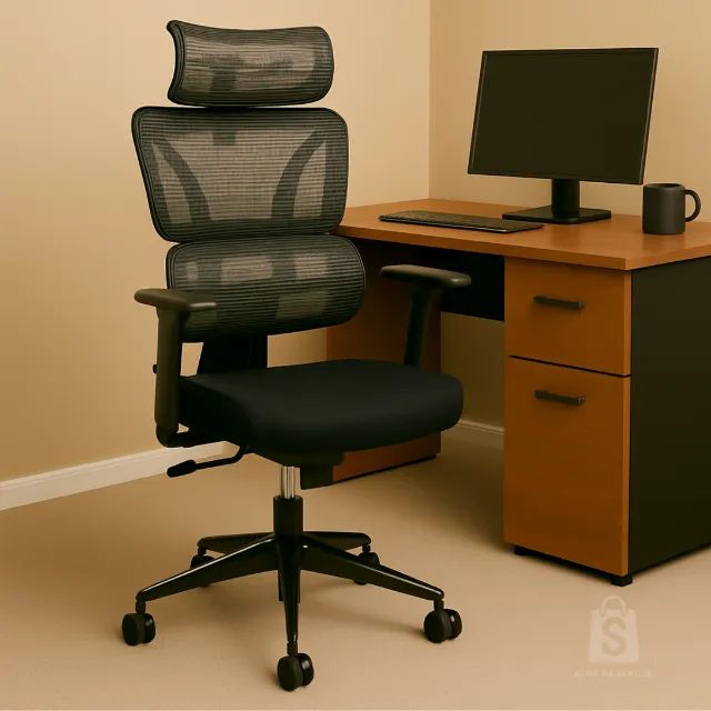 Cadeira Escritório Presidente Tela ÉDON Cor Preto Conforto Ergonômico Modelo 30066 - Foto 2