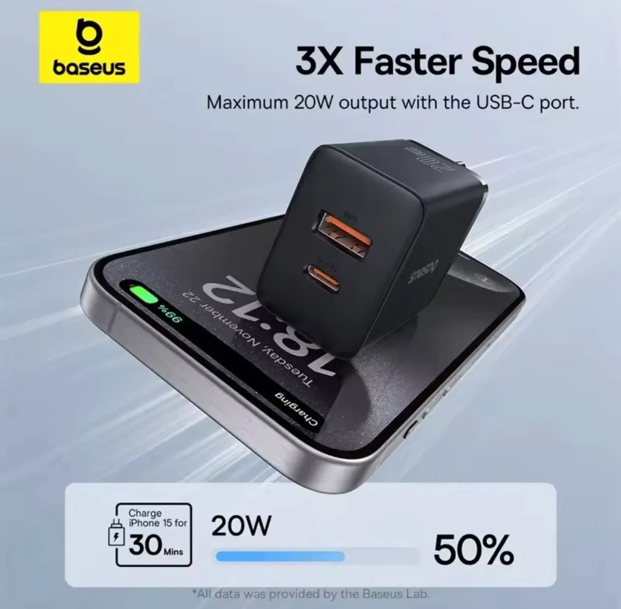 Carregador Rápido Baseus 20W PD - C+U Cube - Foto 4