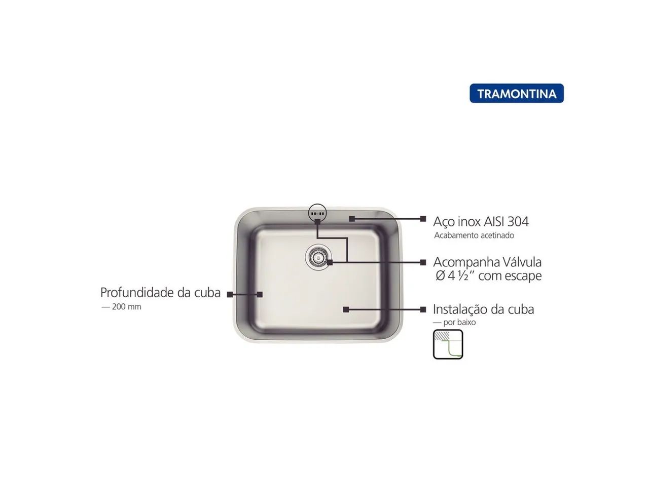 Cuba de Embutir Tramontina Dora 50 BL R6 em Aço Inox Escovado com Válvula 50x40 cm - Foto 4