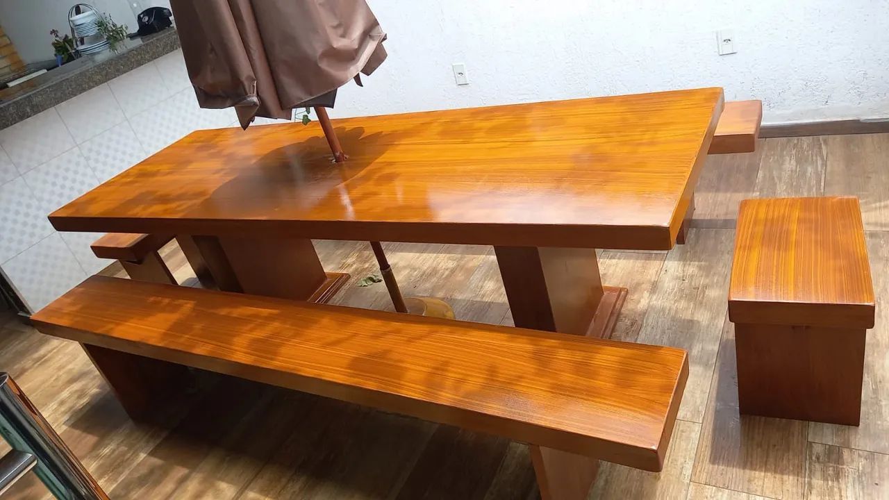 Mesa de Ardósia rústica com bancos embutidos - Foto 3