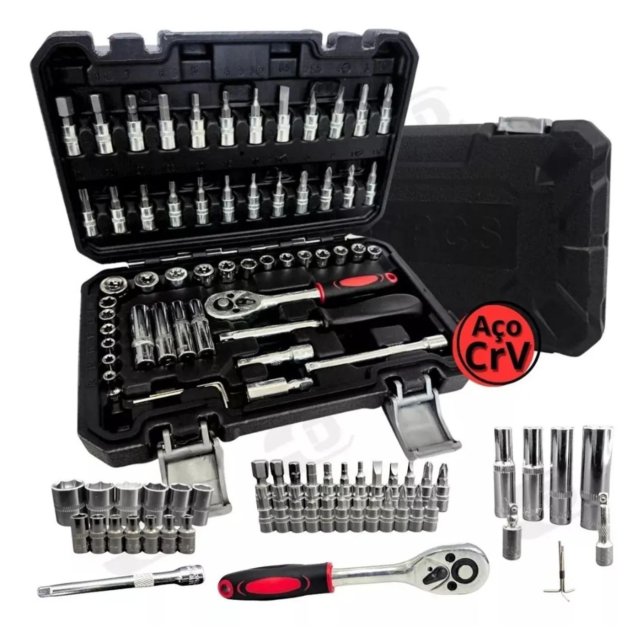 Jogo de Soquetes Bits chaves e cachimbos - 1/4 <br>57 Peças Aço CrV - Pronta Entrega  - Foto 2