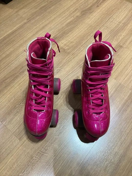 Patins Infantis Rosa Glitter tamanho ajustável de 31 a 34