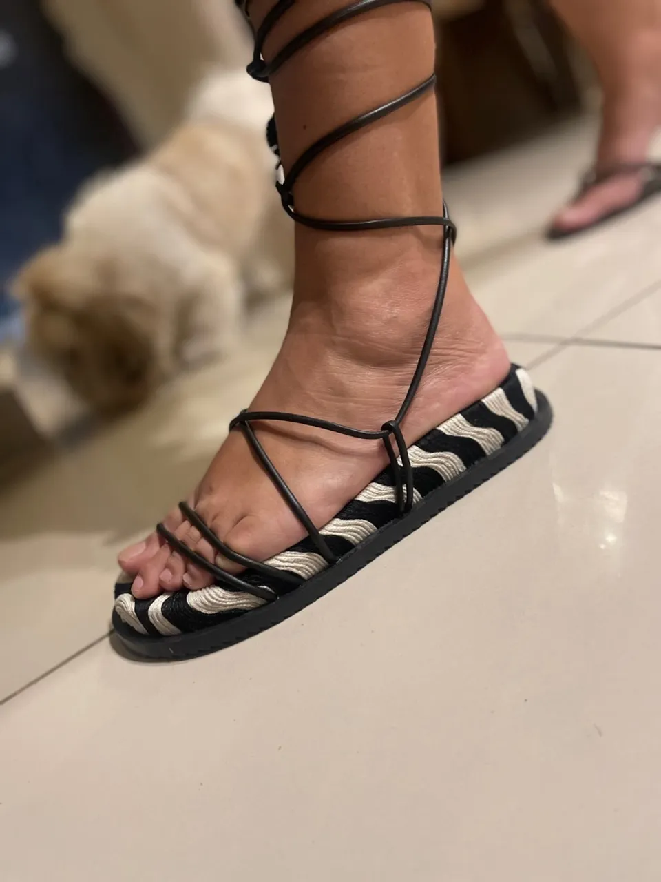 Sandália rasteirinha com amarração