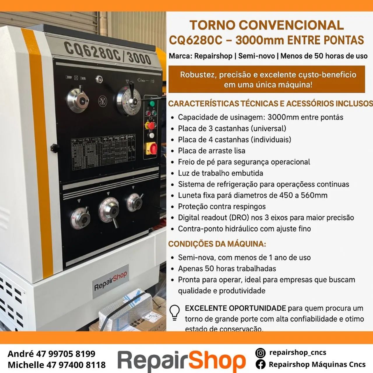 Torno Convencional CQ6280C - 3000mm