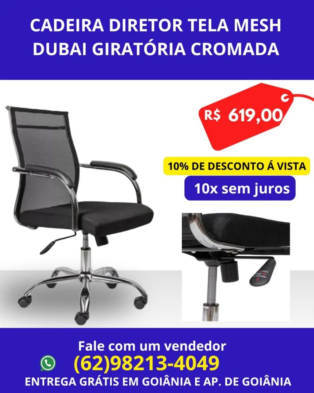 Cadeira de Escritório Giratória Dubai Tela Mesh Cromada