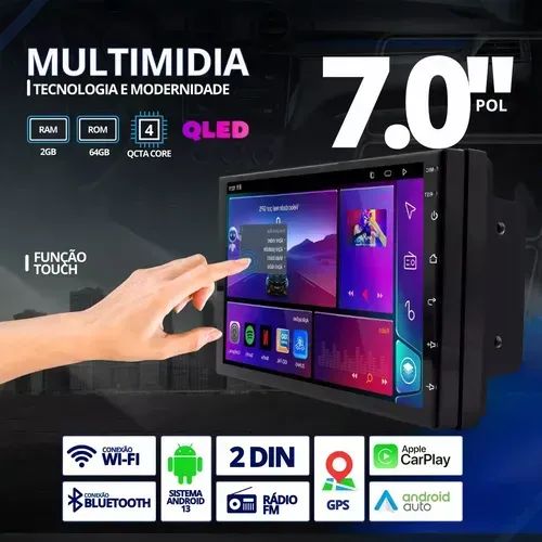Multimidia 7 Polegadas 2din Carplay Android Auto Música Tela Qled Usb Wifi Bluetooth Knup  - Foto 4