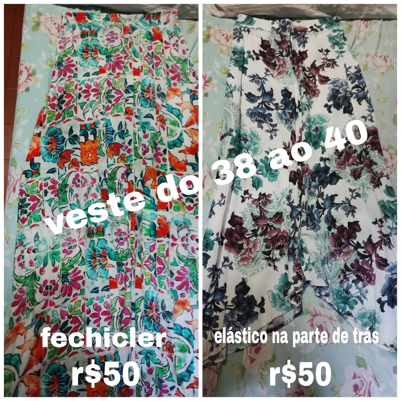Saias estampadas -fechicler e elástico na parte de trás,Veste do 38 ao 40,r$50 cada uma