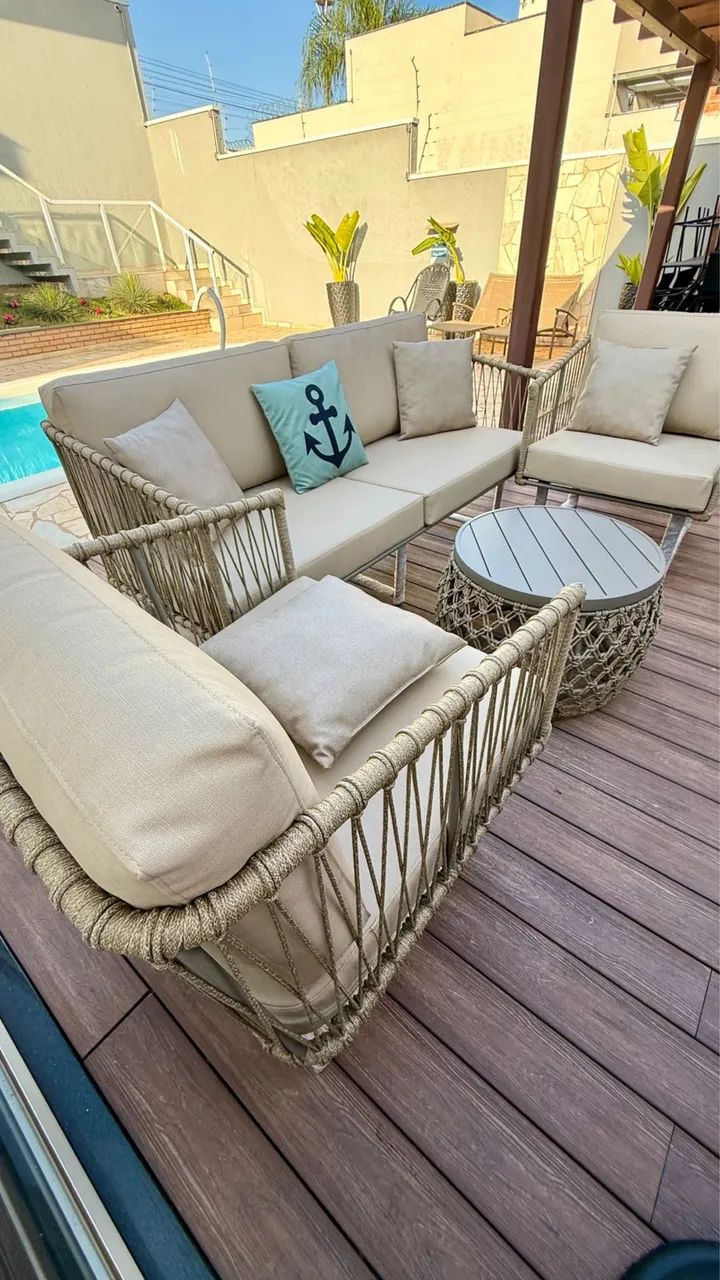 Sofa área externa alumínio corda nautica sol e chuva  - Foto 2