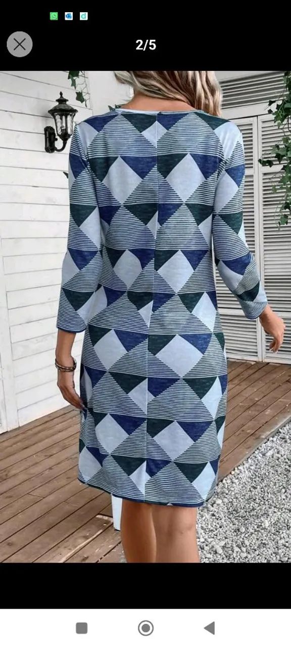 Vestido estampado azul e verde tamanho P - Foto 4