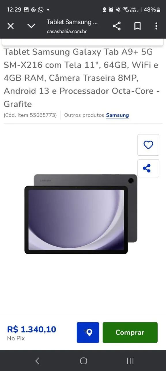 Tablet Samsung Galaxy A9+ 5G SM-X216 com Tela 11", 64GB, WiFi e 4GB RAM - Foto 4