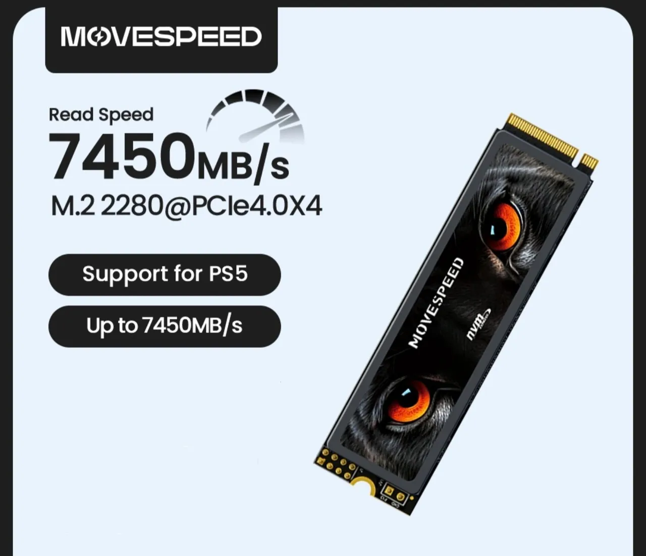 SSD 4TB NVMe M.2 7450MB/s - MOVESPEED Compatível com PS5