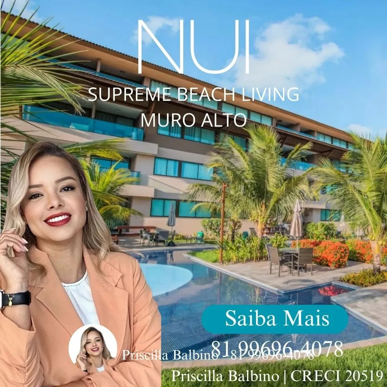 Flats pé na areia em Muro Alto 2 quartos 64m² | mobiliado em resort com lazer completo!