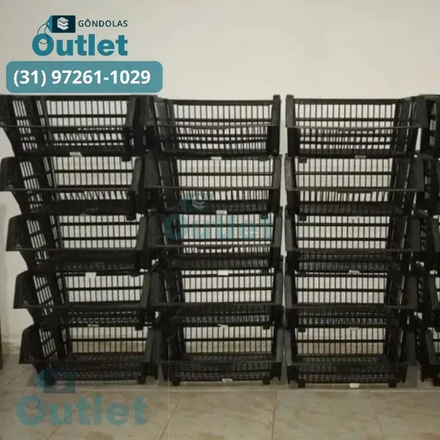 Cesto plastico empilhavel preto a pronta entrega - Foto 3