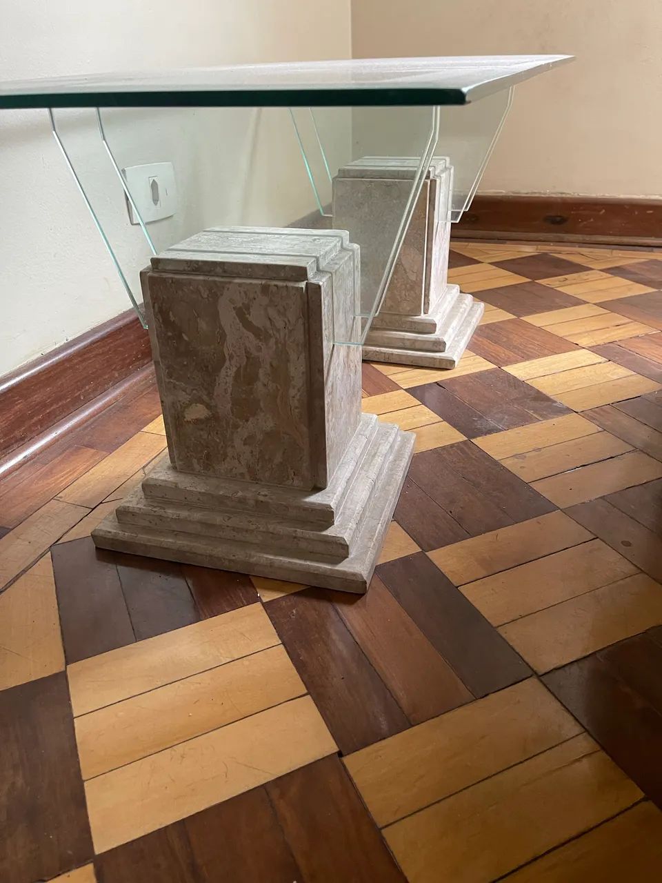 2 mesas de vidro e mármore Travertino  - Foto 2
