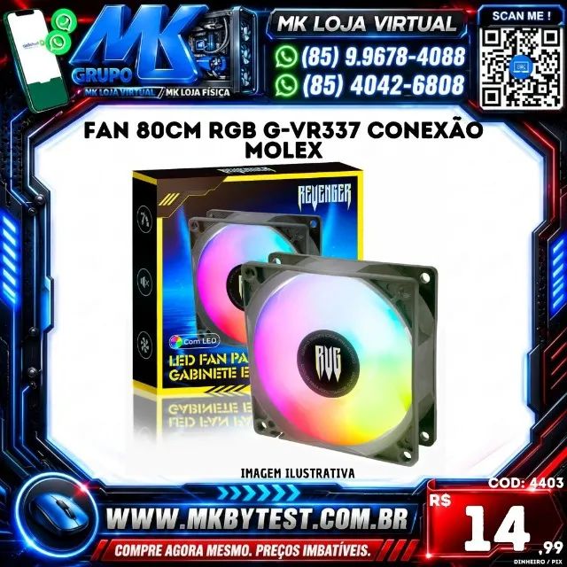 Fan 80cm rgb G-VR337 conexão Molex