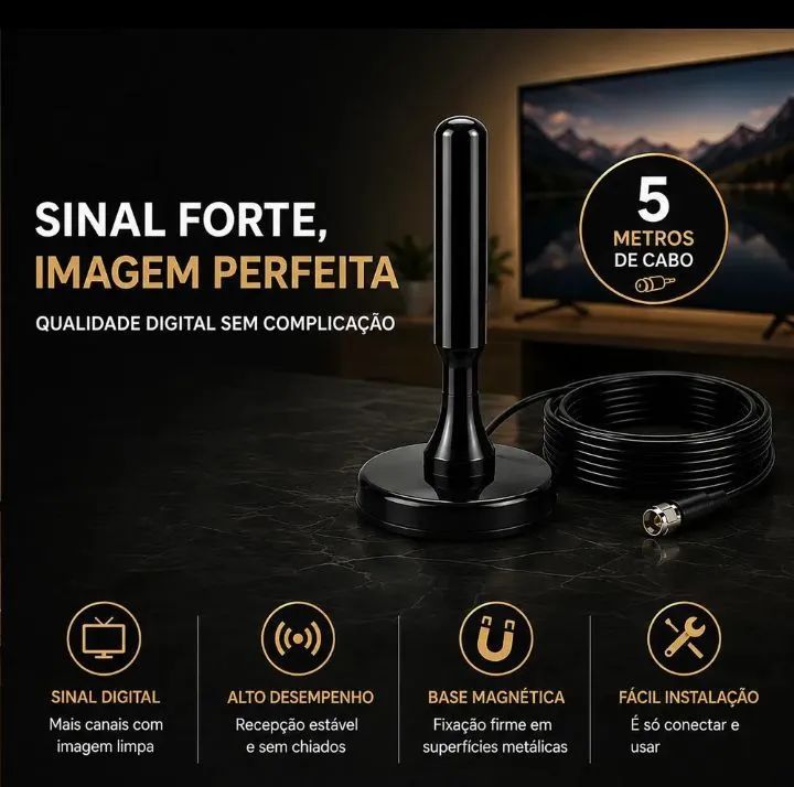 Antena tv recepção digital cabo 5 metros  - Foto 4