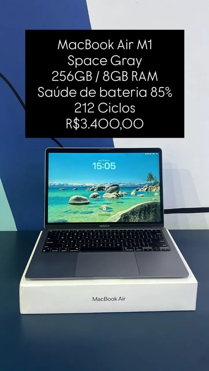 MacBook Air M1 / 256GB / 8GB RAM / Space Gray / Saúde de bateria